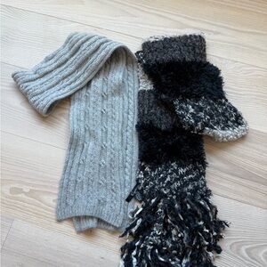 Cozy Gray Knit Scarf and Black Fuzzy set